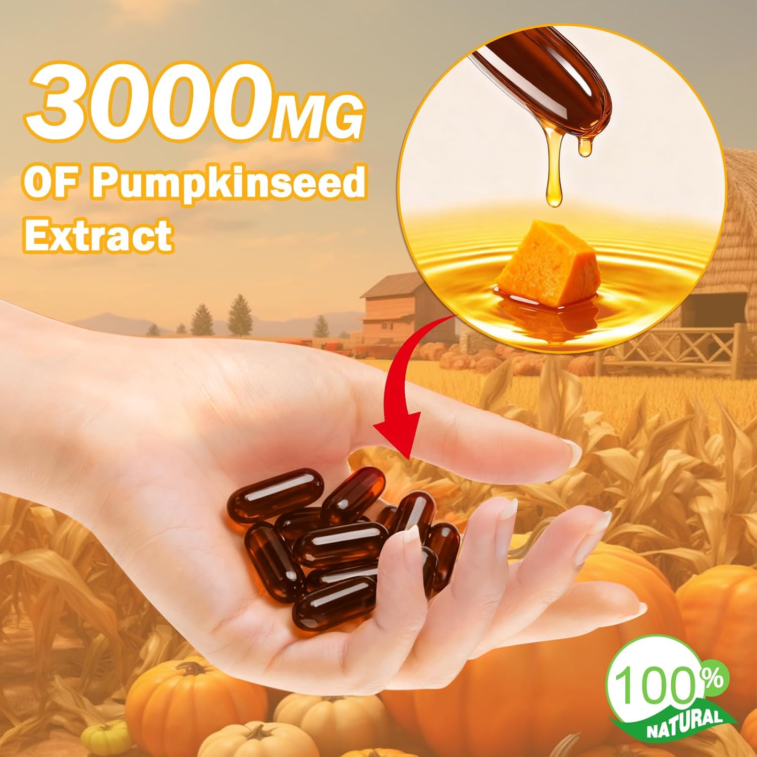 Pumpkin Seed Oil, Pumpkin Seed Oil Capsules with Saw Palmetto | 3000mg Cold Pressed | for Hair Growth - Non-GMO - 180 Softgels
