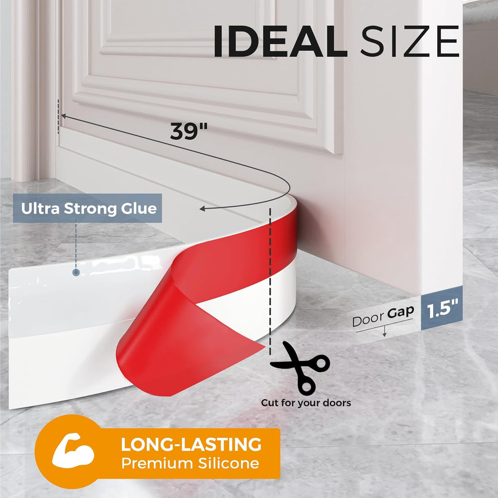 Ultimate Ears 2 Pack Door Draft Stopper, Under Door Sweep for Exterior & Interior Doors, Weather Stripping Door Seal, Garage Window Blocker Noise Cold Air Insulation, Draft Guard White 2" W x 39" L