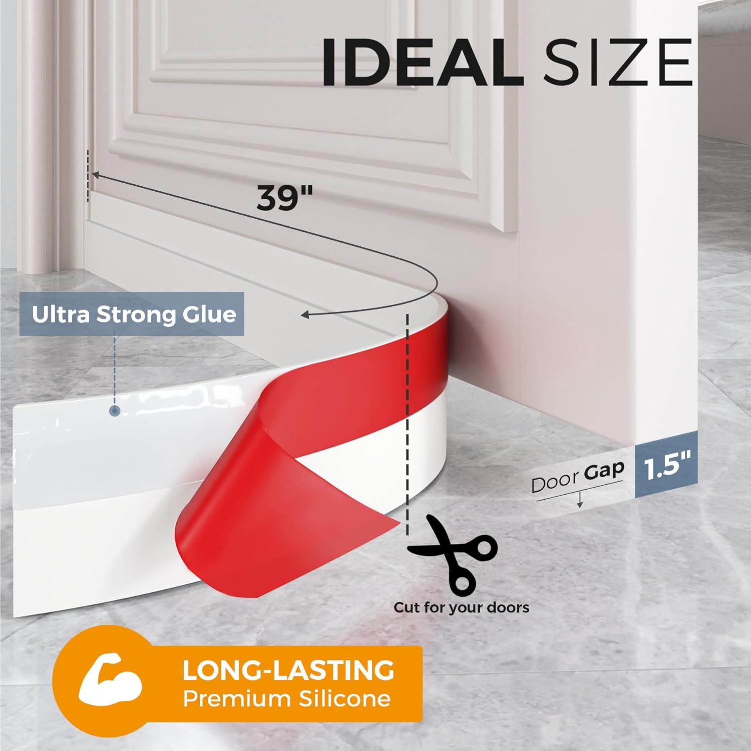 Ultimate Ears 2 Pack Door Draft Stopper, Under Door Sweep for Exterior & Interior Doors, Weather Stripping Door Seal, Garage Window Blocker Noise Cold Air Insulation, Draft Guard White 2" W x 39" L