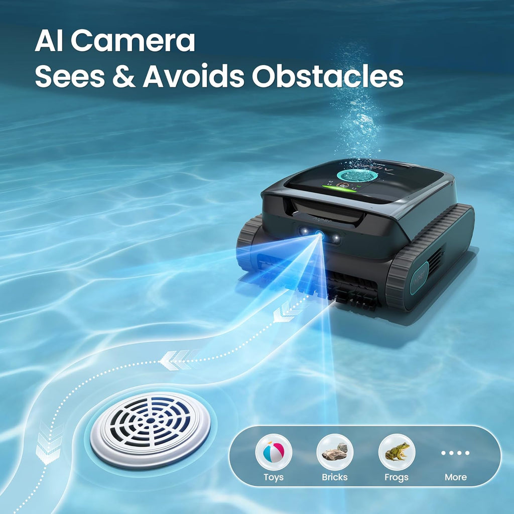 PSIL Scuba V3 AI Vision Cordless Robotic Pool Cleaner, Include Wireless Charging Dock, Smart Waterline Parking & Featherlight Design, Micromesh Multi-Layer Filtration, Grey