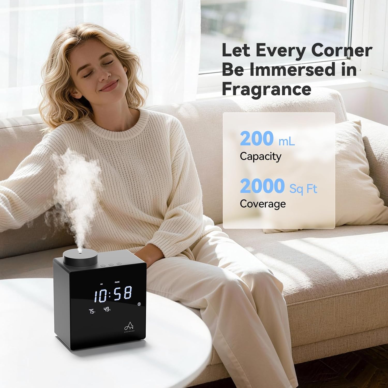 Ultimate Ears 2026 Smart Waterless Diffuser, 2000 Sq.Ft Cold Air Scent Diffuser with Clock & Environmental Display | 7 Fragrance Levels, 9 Timer Settings, Hotel Collection Diffuser for Home & Large Rooms (Black)