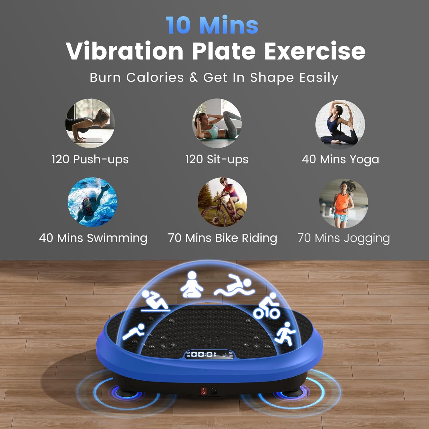 Ultimate Ears Vibration Plate Exercise Machine, Vibrating Fitness Platform for Lymphatic Drainage, Full Body Shaker Workout Equipment, Bluetooth Power Shaping Vibrate Plate, Board Sport for Home Exercise Gym, Blue