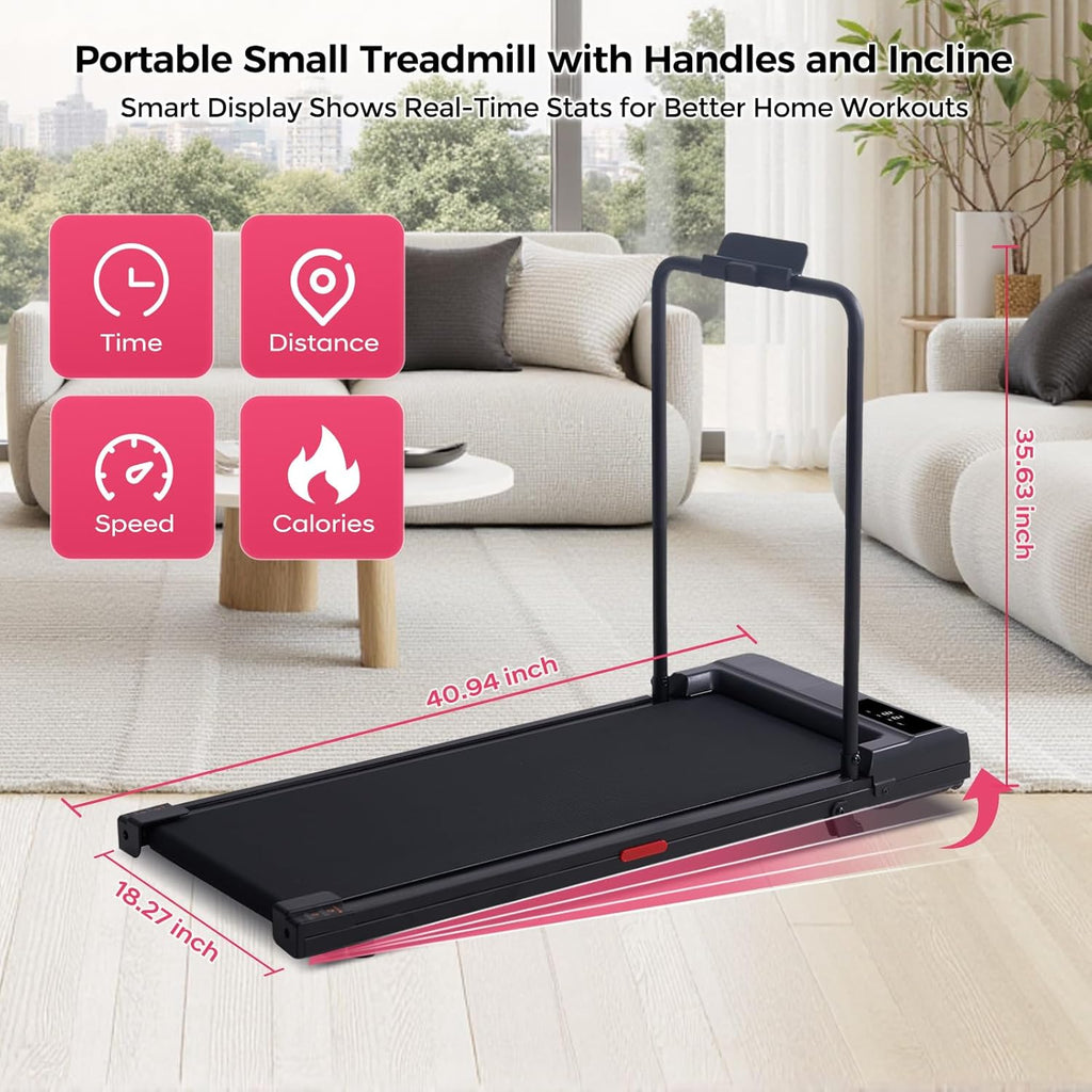 Ultimate Ears Portable Walking Pad Treadmills for Home Small, Electric Mini Walking Treadmill for Exercising, 3.0HP Compact Walking Pad Treadmill with Handle Bar, 0.6-7.6MPH, 350LB Capacity