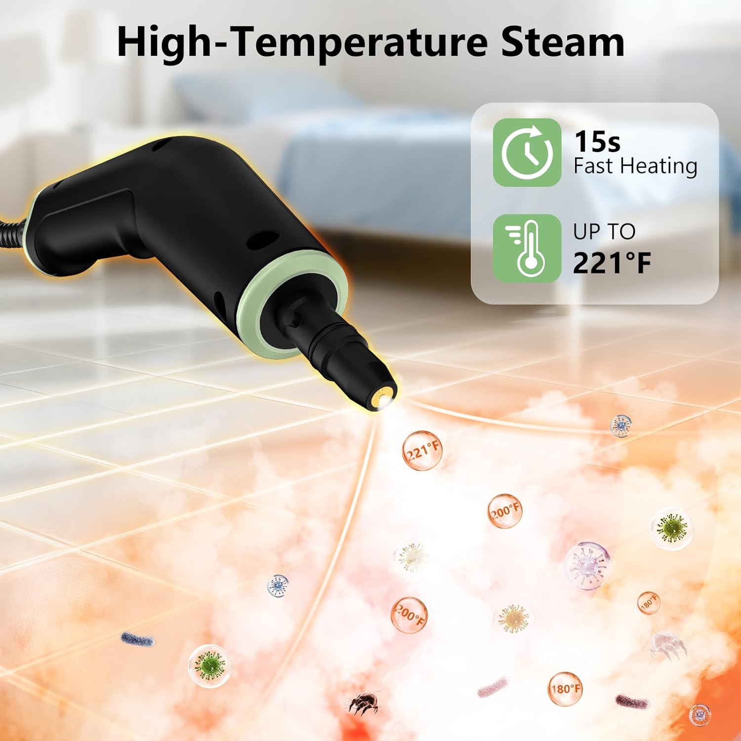 Ultimate Ears Steam Cleaner, Portable Steamer for Cleaning with 16pcs Accessories, 6-Level Adjustable and 15s Heat-Up, Handheld Steam Cleaner for Home, Tile, Dirt, Grout, Grease, Car Detailing
