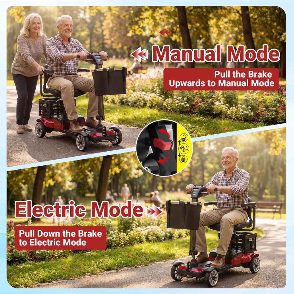 Mobility Scooter for Adults, 4 Wheel Motorized Mobility Scooter w/Storage Basket, 350LBS Capacity & Detachable Battery, 15Miles Electric Powered Mobility for Outdoor (Red, 15 MI-5)
