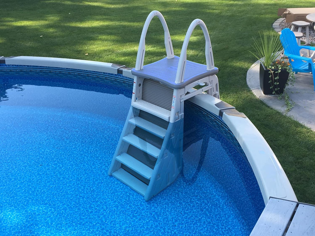 Ultimate Ears  7200 Roll Guard fits Above-Ground Pool Heights from 48" to 56" A Frame Safety Ladder for Above Ground Outdoor Patio Swimming Pool Platform Ladder with Step Barrier, Gray Deck & Tambour