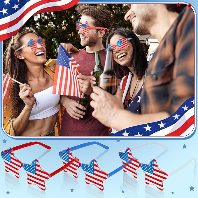 PSIL 4th of July Star Glasses American Flag Glasses Patriotic USA Flag 250th Anniversary Independence Day Decoration
