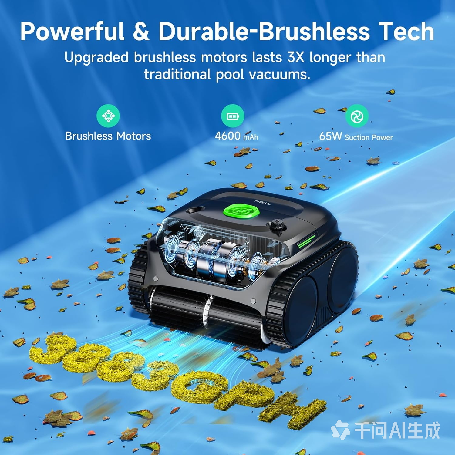 PSIL C2 Cordless Robotic Pool Cleaner, Dual Filtration, Wall Climbing &Waterline Cleaning, App Scheduling, Smart Navigation, Pool Vacuum for Inground Pools (Fluorescent Green & Black)