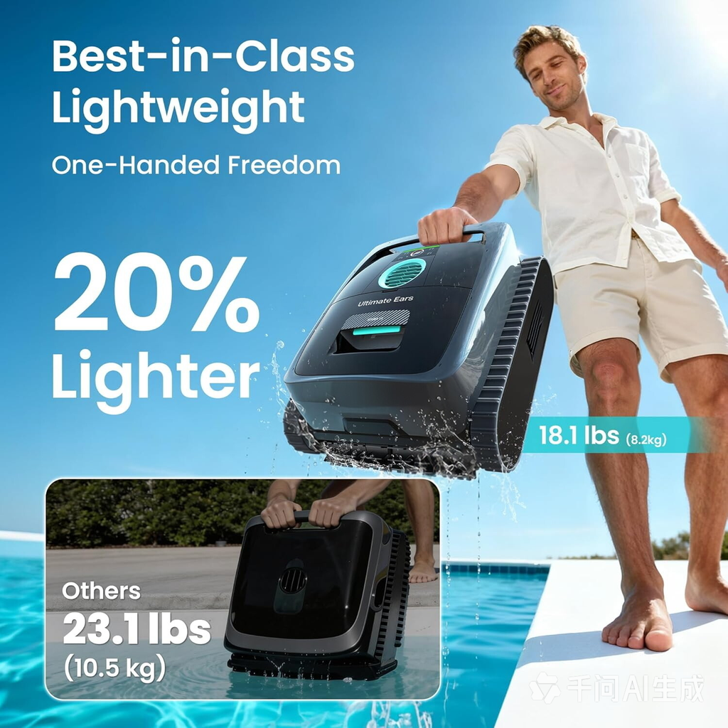 Ultimate Ears Scuba V3 AI Vision Cordless Robotic Pool Cleaner, Include Wireless Charging Dock, Smart Waterline Parking & Featherlight Design, Micromesh Multi-Layer Filtration, Grey