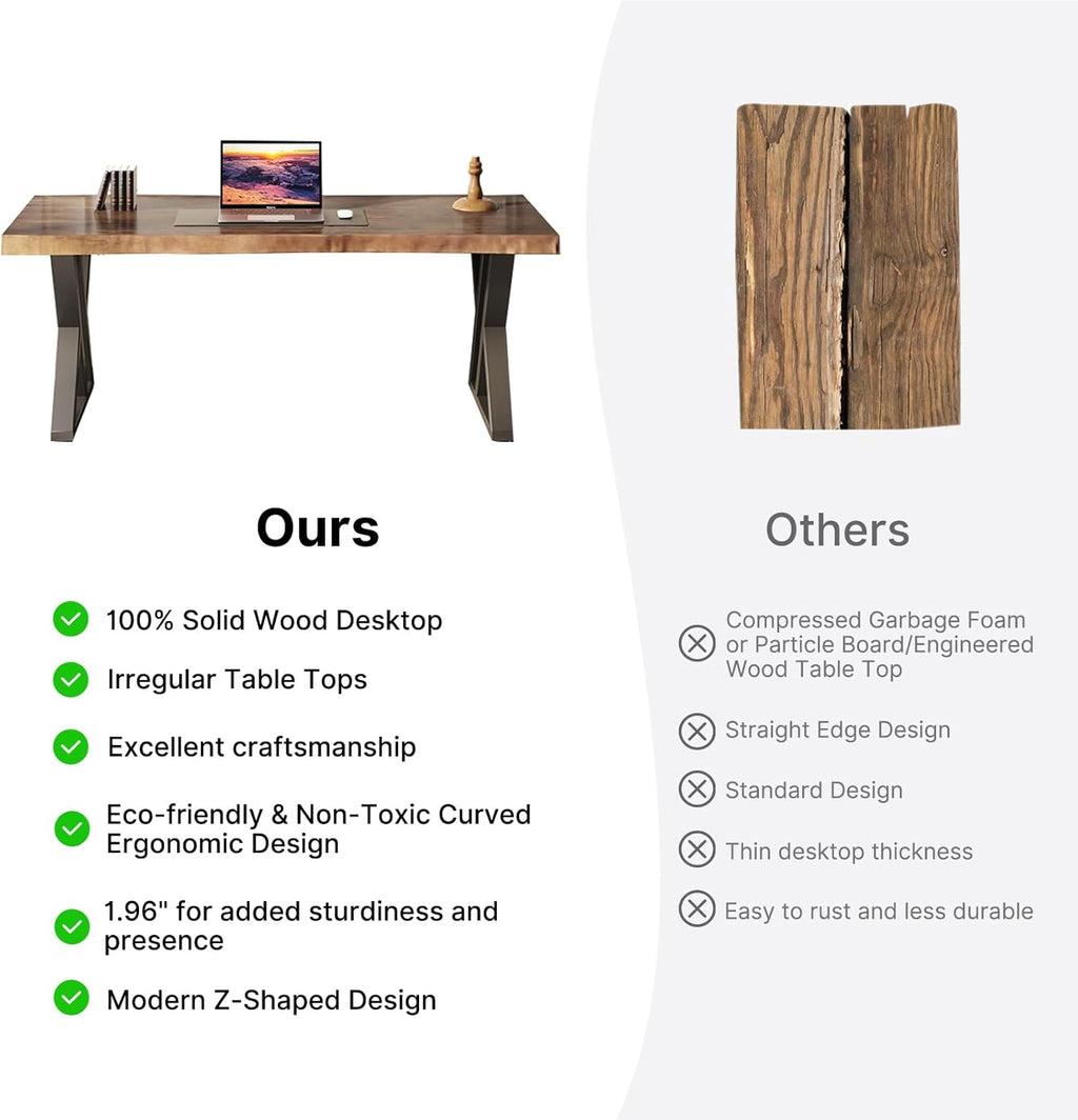 Ultimate Ears Solid Wood Desk 55 inches, Home Office Computer Desk Wooden Rustic Writing Desk Metal Modern Simple Design Executive Real Wood Desk(Rustic Brown)