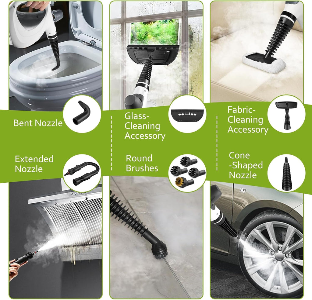 Ultimate Ears Pressurized Handheld Multi-Surface Natural Steam Cleaner with 12 pcs Accessories, Multi-Purpose Steamer for Home Use, Steamer for Cleaning Floor, Upholstery, Grout and Car (Grey)