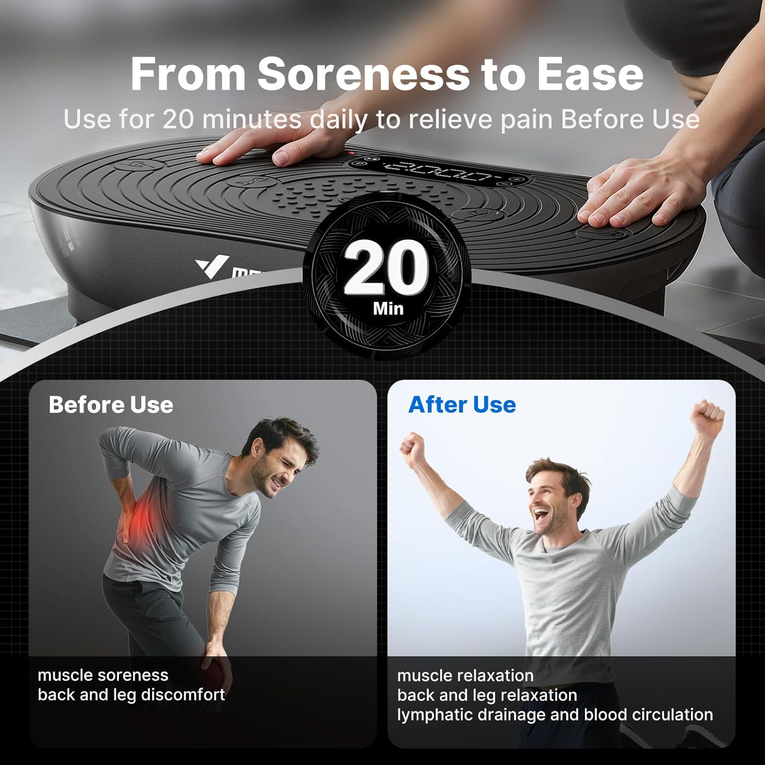 Ultimate Ears Vibration Plate Exercise Machine, Vibrating Platform for Lymphatic Drainage Weight Loss Muscle Activation, Full Body Home Exercise Equipment with LED Touch Screen Bluetooth Pull Cord
