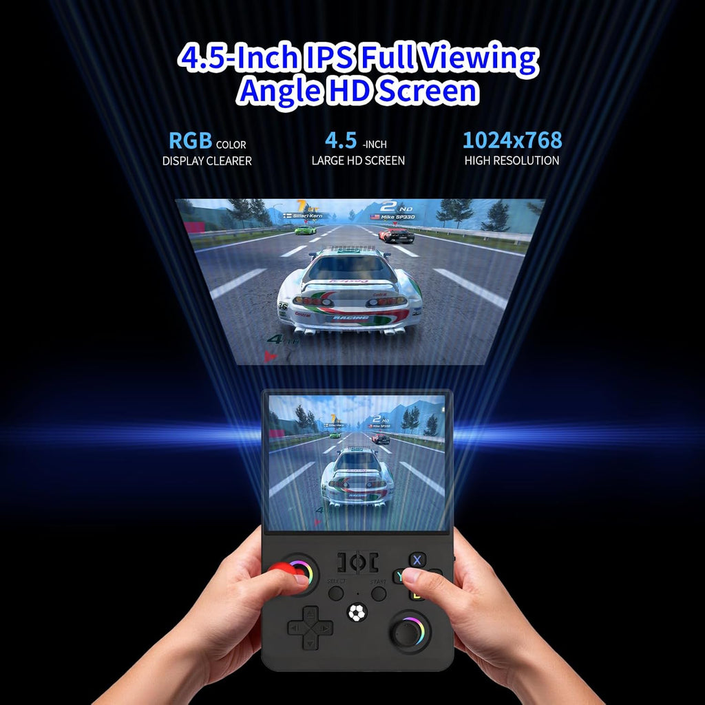 CharJenPro Newest R36MAX Ⅱ 4.5 Inch Retro Handheld Game Console,1024x768 IPS HD Screen,128G Built-in 22000+ Classic Game,Portable Open Source Linux System,4000mAh Battery with Arcade Joysticks*2 (Black)