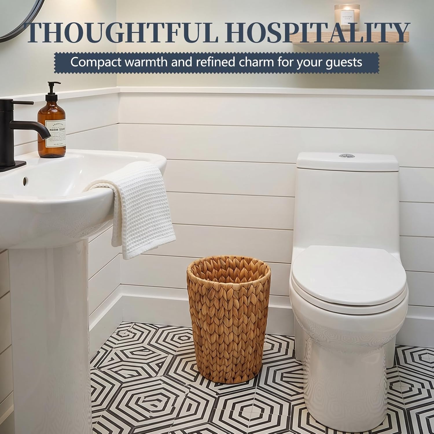 CharJenPro Wicker Trash Can,Small Bathroom Trash Can,Water Hyacinth Wicker Waste Basket for Bathroom,Boho Waste Basket for Bedroom,Home Office,Compact Spaces(2 Gallon Round)