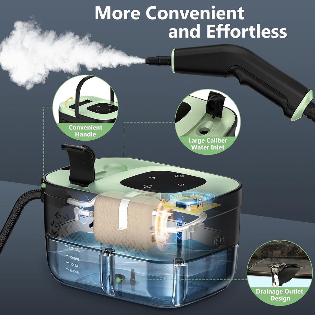 Ultimate Ears Steam Cleaner, Portable Steamer for Cleaning with 16pcs Accessories, 6-Level Adjustable and 15s Heat-Up, Handheld Steam Cleaner for Home, Tile, Dirt, Grout, Grease, Car Detailing