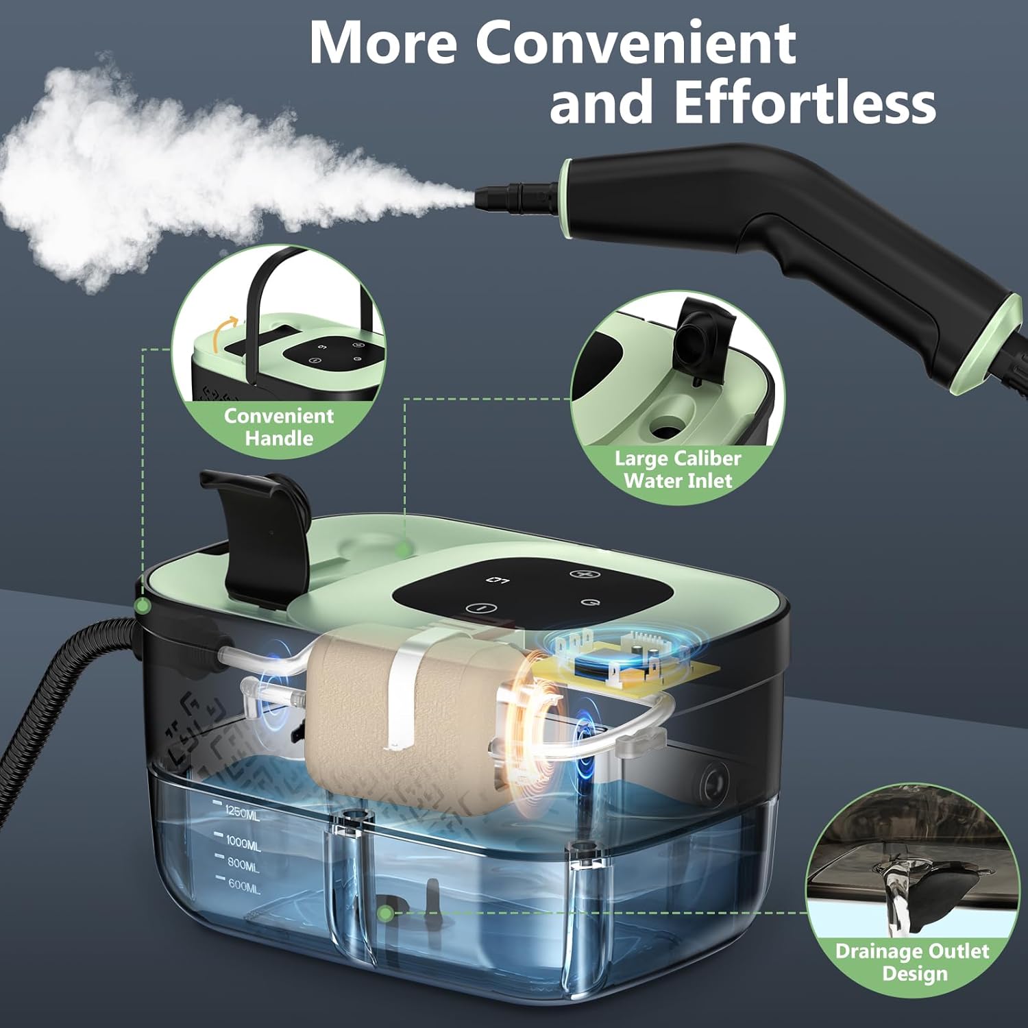 Ultimate Ears Steam Cleaner, Portable Steamer for Cleaning with 16pcs Accessories, 6-Level Adjustable and 15s Heat-Up, Handheld Steam Cleaner for Home, Tile, Dirt, Grout, Grease, Car Detailing