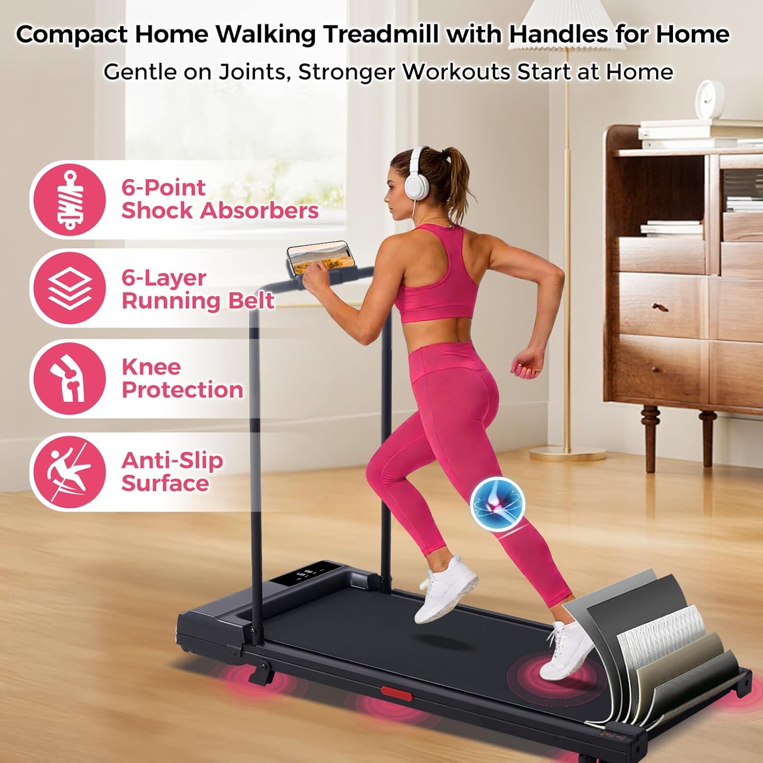 Ultimate Ears Portable Walking Pad Treadmills for Home Small, Electric Mini Walking Treadmill for Exercising, 3.0HP Compact Walking Pad Treadmill with Handle Bar, 0.6-7.6MPH, 350LB Capacity