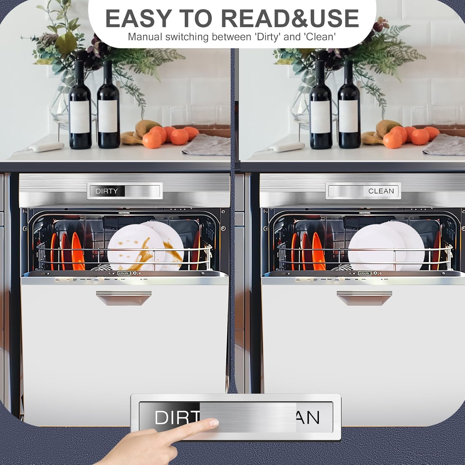 CharJenPro Dishwasher Clean Dirty Sign, Clean Dirty Magnet for Dishwasher - Strong Holding, Non-Scratch, Easy to Read & Slide （7.08″ x 1.57″）