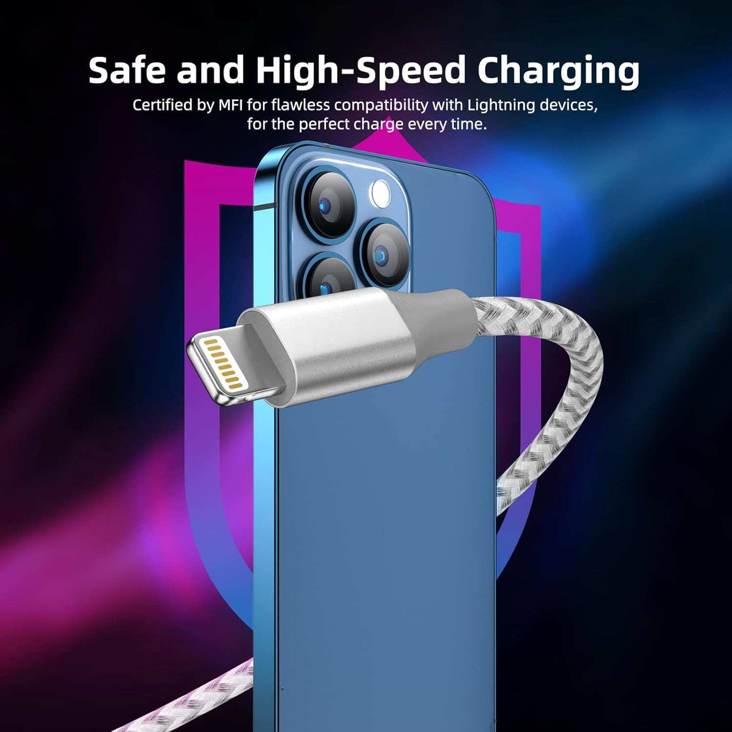 PSIL iPhone Charger 3 Pack 10 ft Apple MFi Certified Lightning Nylon Braided Cable Fast Charging Cord Compatible with iPhone 13 12 11 Pro Max XR XS X 8 7 6 Plus SE iPad and More