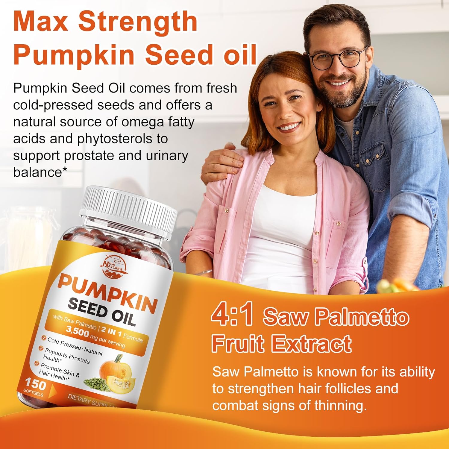 Ultimate Ears Pumpkin Seed Oil with Saw Palmetto, 3500mg Max Strength per Serving, 150 Softgels, Cold-Pressed with Essential Fatty Acids & Phytosterols, Supports Hair, Bladder Prostate Health & Immune