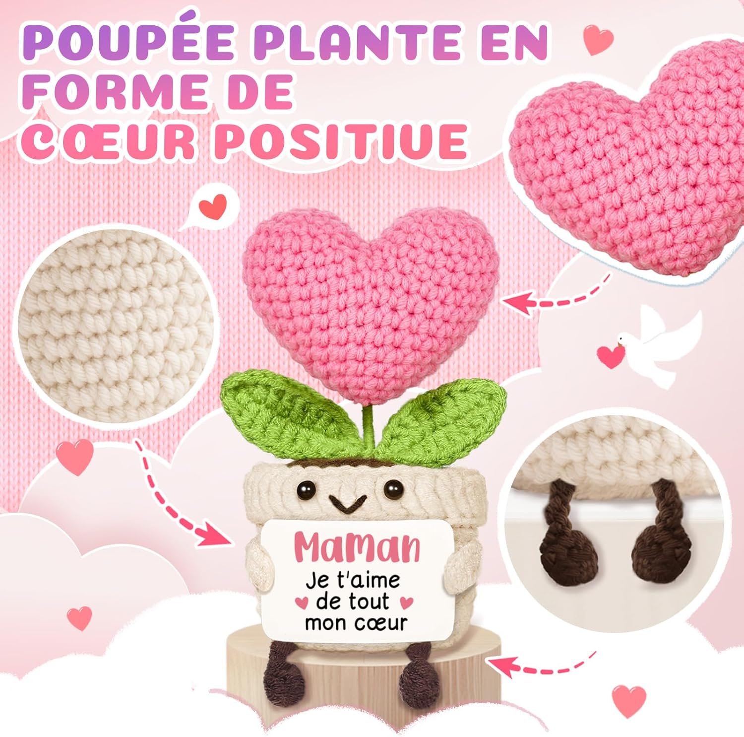 PSIL Cadeau Maman, Cadeau Anniversaire Maman - Décoration en Forme de Cœur Tricotée Rose, Cadeaux Fete des Meres, Cadeaux Mere Noel