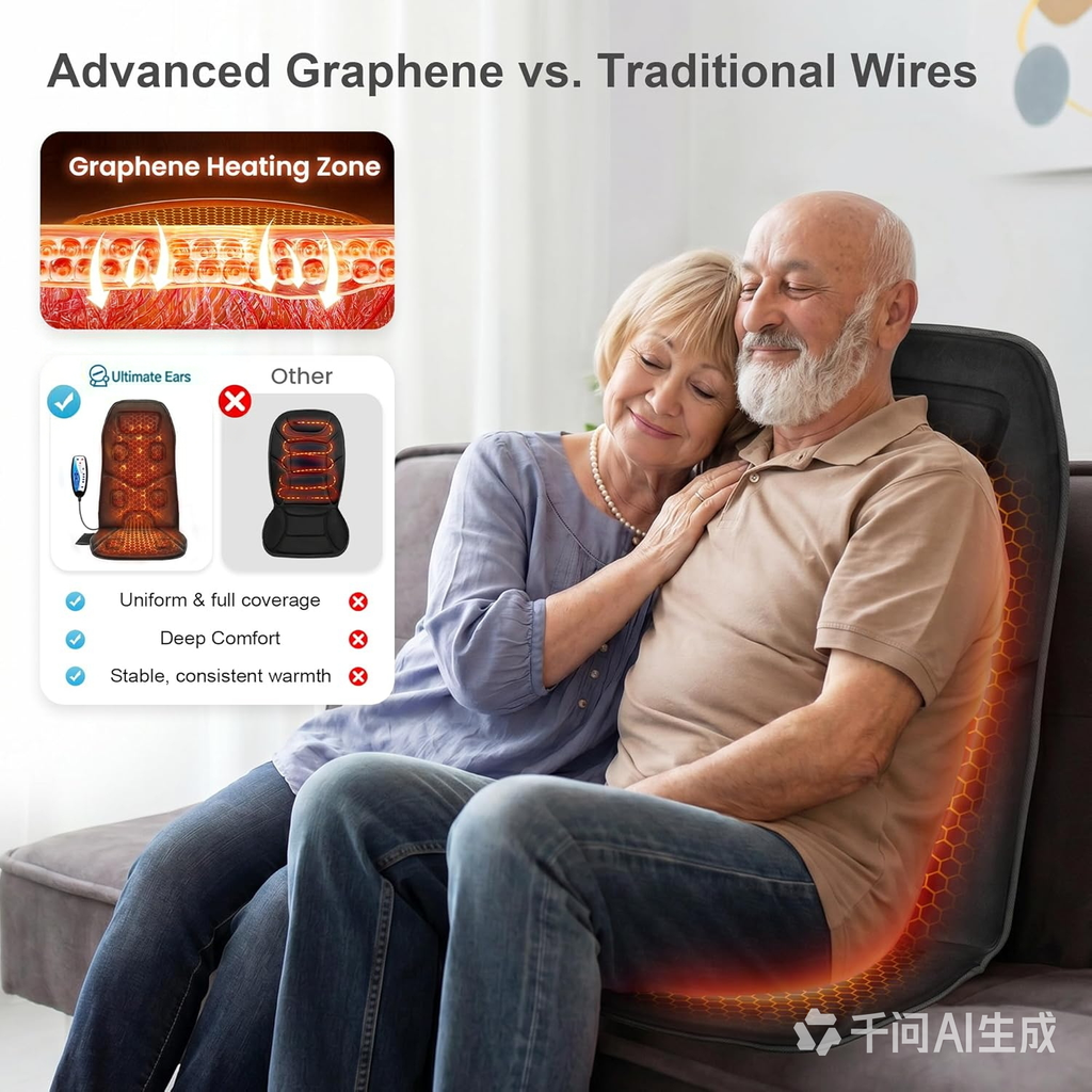 Ultimate Ears Vibration Back Massager Seat Cushion with Heat,Father Day Dad Gifts for Men,10 Motors Massage Chair Pad,Chair Massager for Pain Relief at Office/Home, Father Day Gift