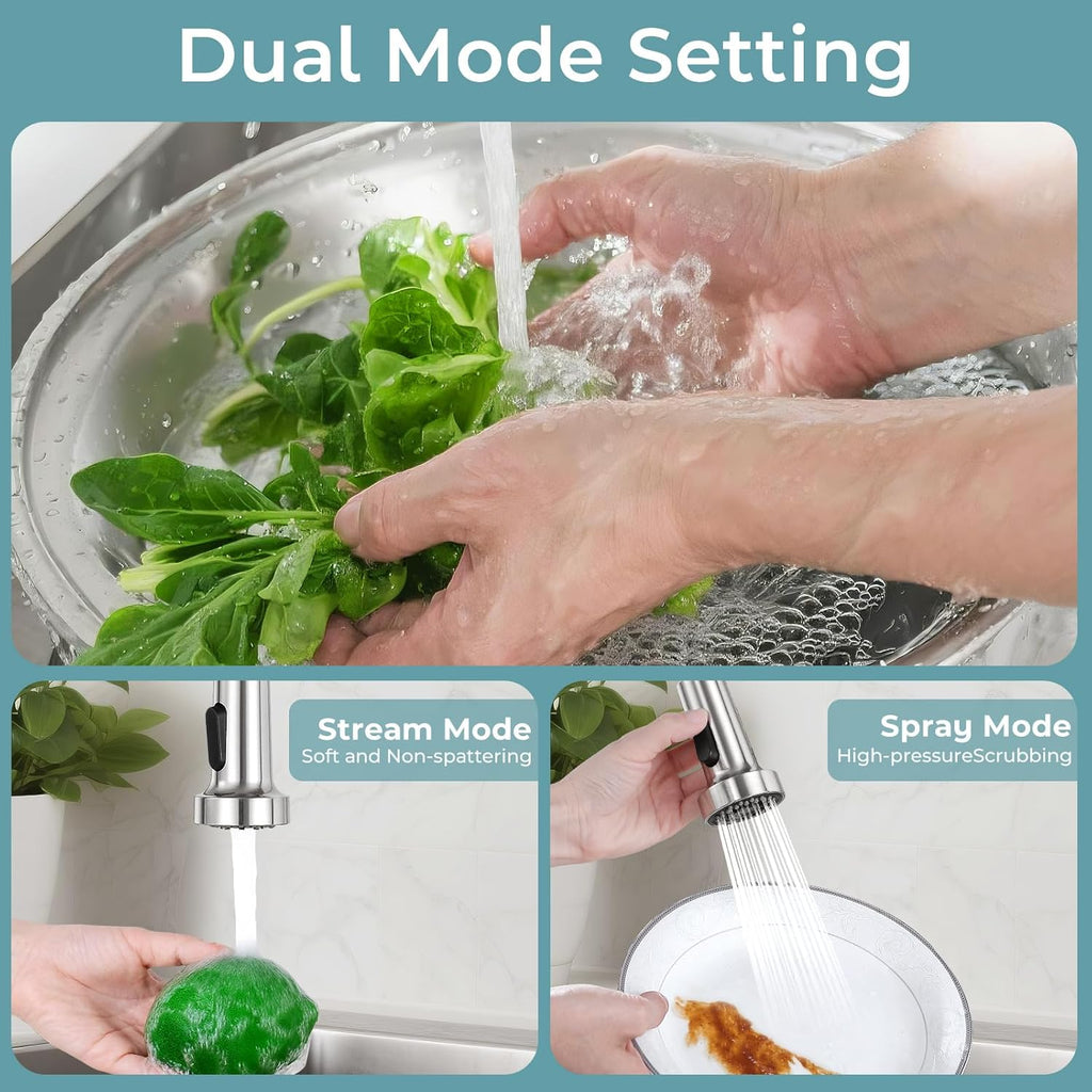 PSIL Kitchen Faucet with Pull Down Sprayer,Commercial Single Handle Stainless Steel Kitchen Faucets with Deck Plate (Brush Nickel)