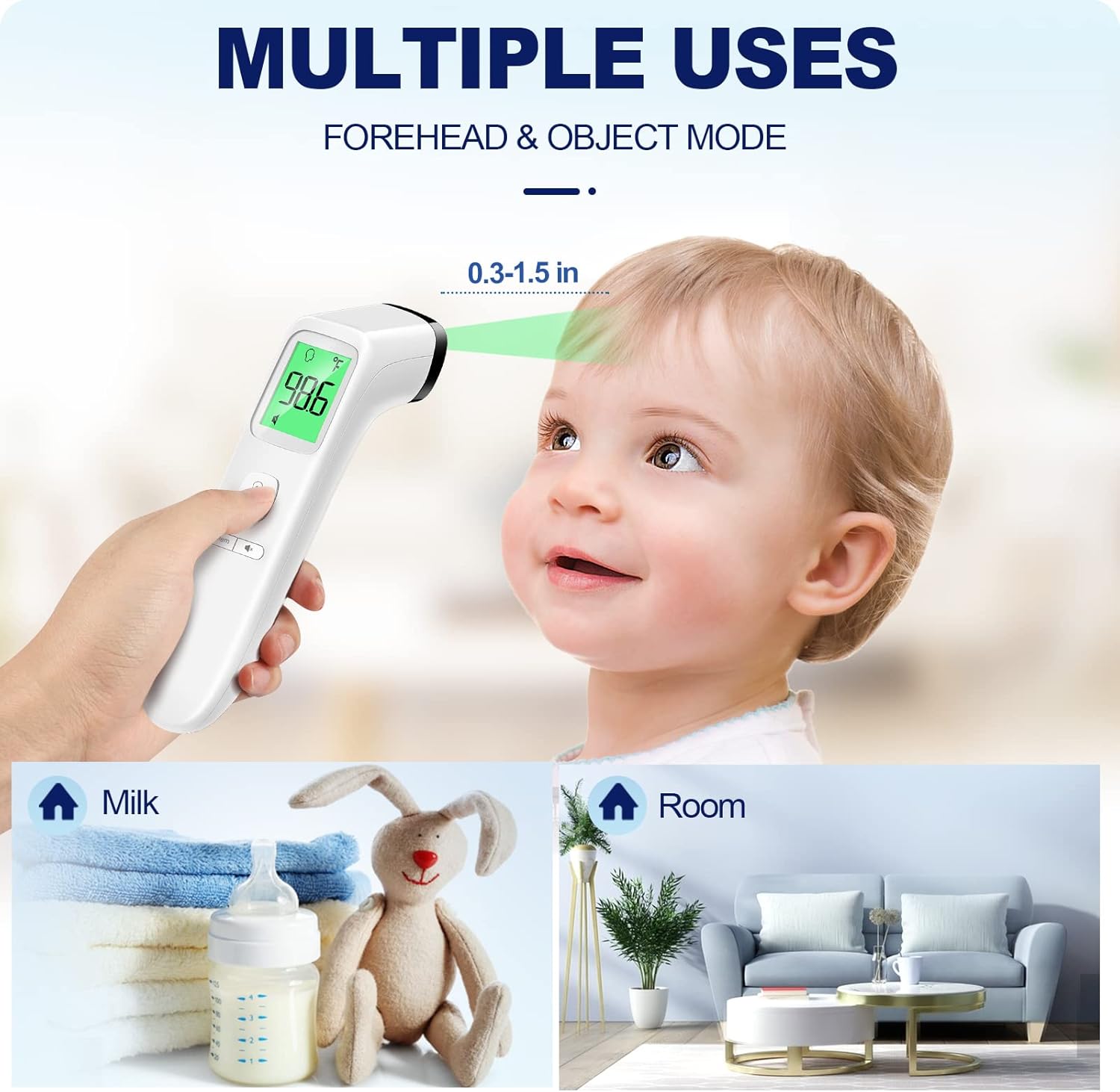 PSIL No-Touch Thermometer for Adults and Kids, Accurate Digital Baby Thermometer, Fever Alarm & Silent Mode, 2 in 1 Forehead & Object Mode
