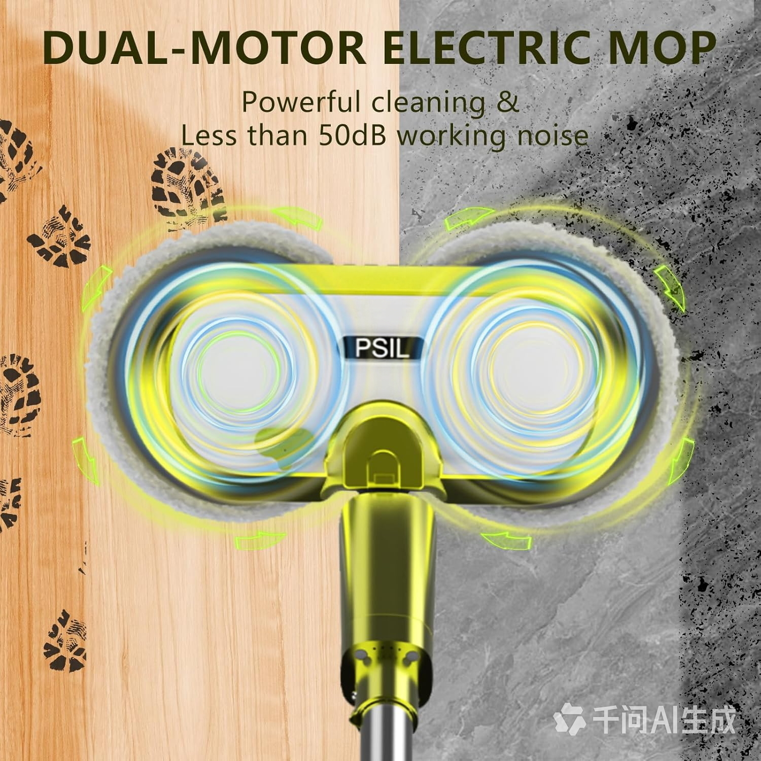 PSILCordless Electric Mop with Water Spray & Detachable Battery, Rechargeable Floor Spin Mop & Scrubber with LED Headlights, Washable Pads, Lightweight for Hardwood Tile Marble Floor Cleaning