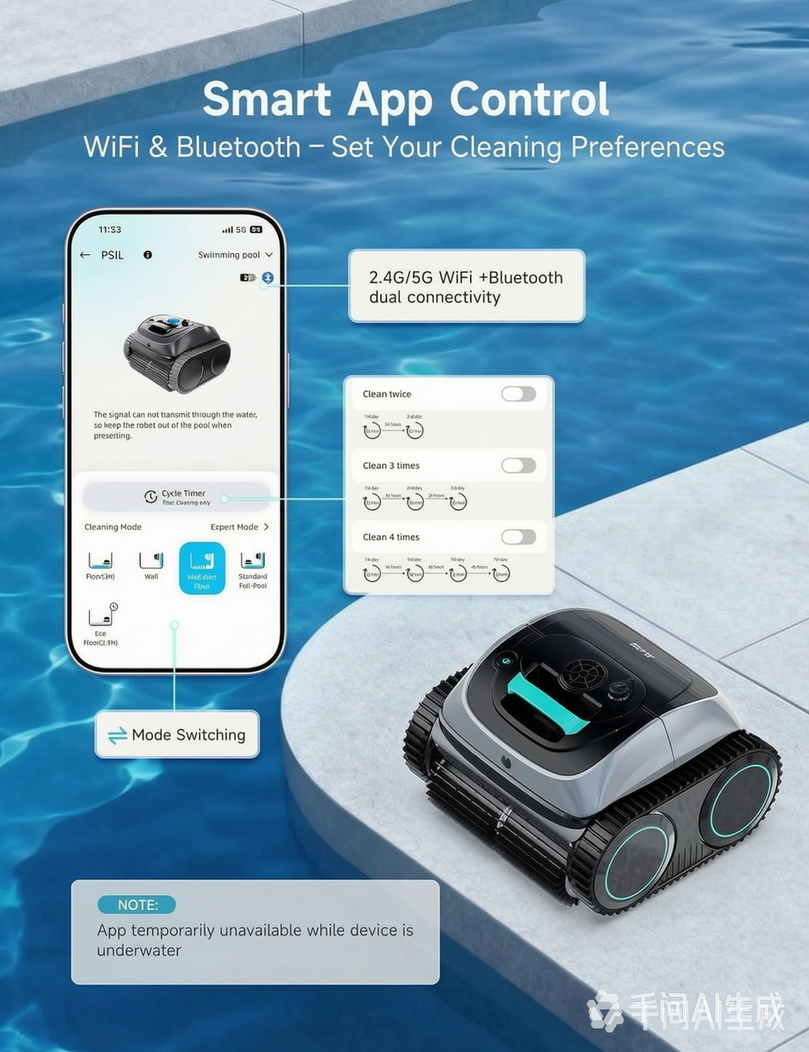 (2026 Upgrade) PSIL C1 Cordless Robotic Pool Cleaner, 4-in-1 Pool Vacuum for Inground Pools & Above Ground Pool Up to 150 Mins Runtime, Power Suction with Smart Navigation & APP Control, Lake Green