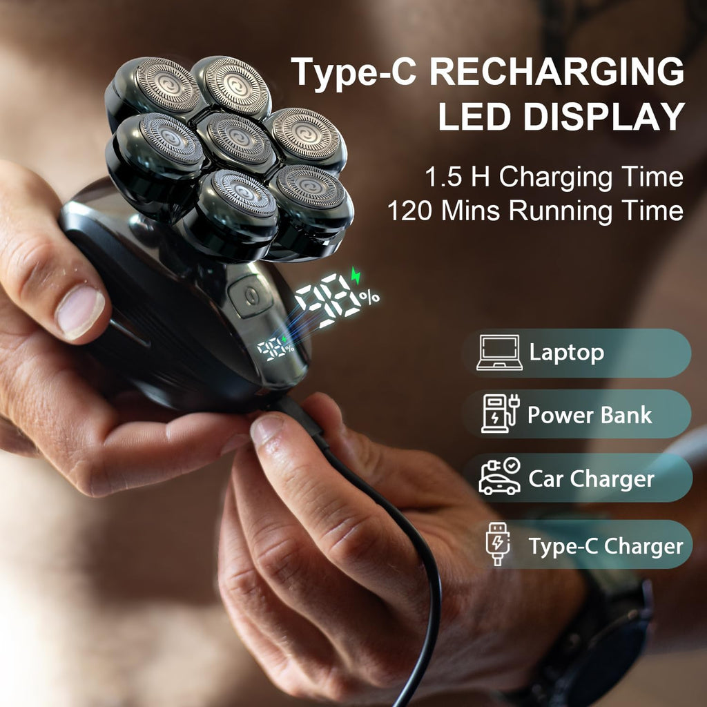 PSIL Head Shavers for Bald Men: 𝟕𝐃 𝐅𝐥𝐨𝐚𝐭𝐢𝐧𝐠 Electric Razor with Magnetic Removable Head, IPX7 Waterproof Wet or Dry Shaver, LED Display & Type-C Fast Charging 𝐟𝐨𝐫 𝐅𝐚𝐭𝐡𝐞𝐫'𝐬 𝐃𝐚𝐲