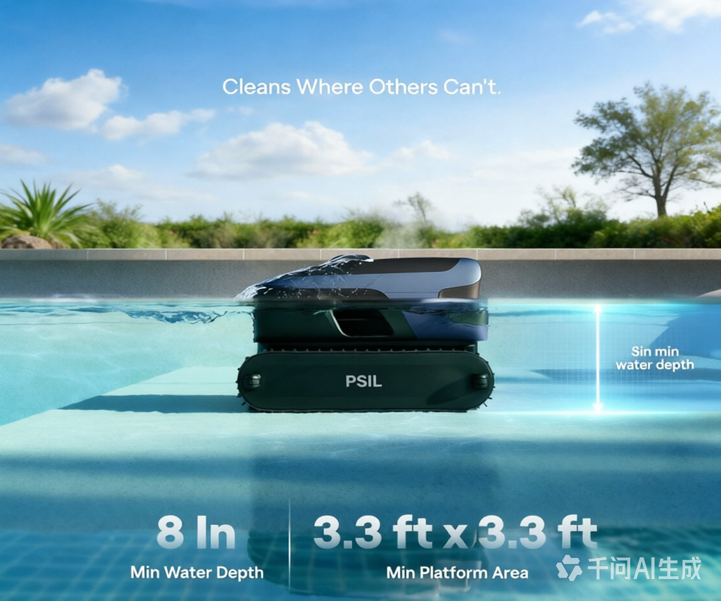 PSIL Sora 70 Pool Vacuum Robot, 360° Top-to-Bottom Cleaning, Smart Surface Parking, 6L Capacity, 6800GPH Super Power for Above & In-Ground Pools Up to 3,200 sq. ft, Light Blue