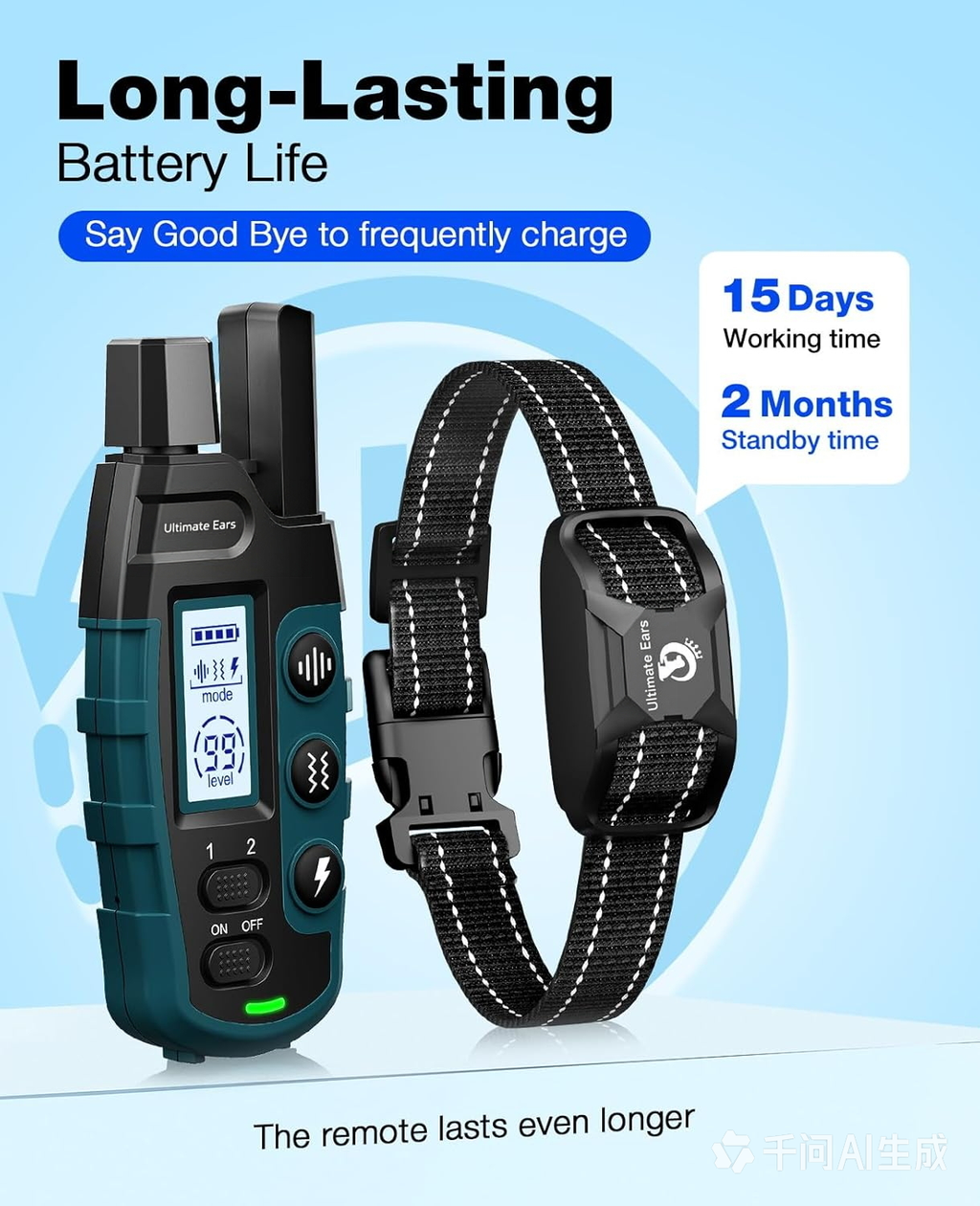 Ultimate Ears Dog Shock Collar - 3300Ft Training Collar with Remote for 5-120lbs Small Medium Large Dogs Rechargeable Waterproof e Collar with Beep (1-8), Shake(1-16), Safe Shock(1-99) Modes (Black)