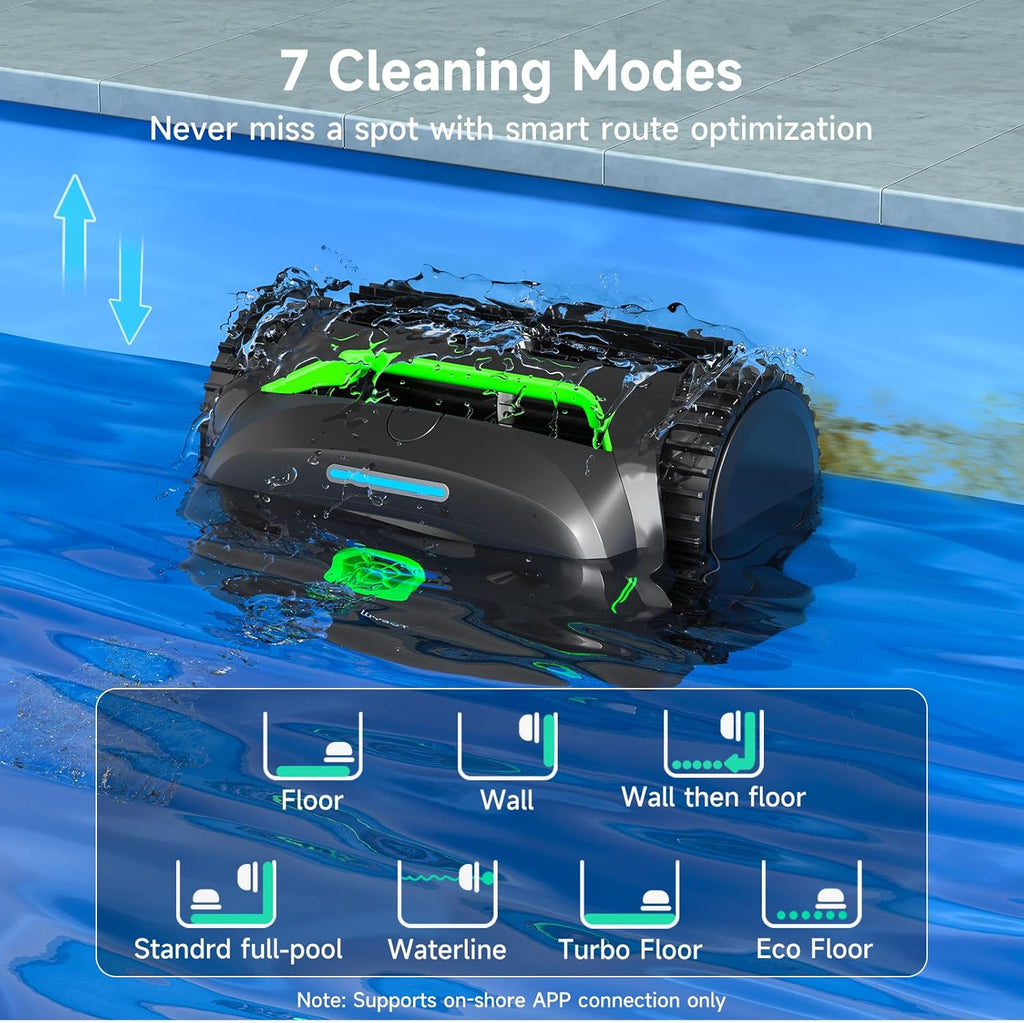PSIL C2 Cordless Robotic Pool Cleaner, Dual Filtration, Wall Climbing &Waterline Cleaning, App Scheduling, Smart Navigation, Pool Vacuum for Inground Pools (Fluorescent Green & Black)