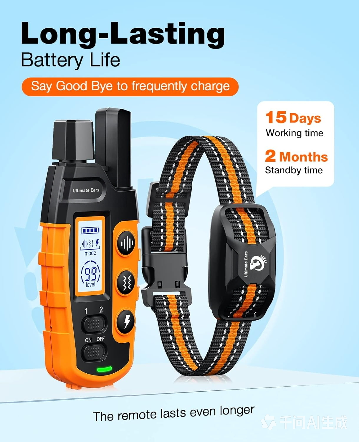 Ultimate Ears Dog Shock Collar - 3300Ft Dog Training Collar with Remote for 5-120lbs Small Medium Large Dogs Rechargeable Waterproof e Collar with Beep (1-8), Vibration(1-16), Safe Shock(1-99) (Orange)
