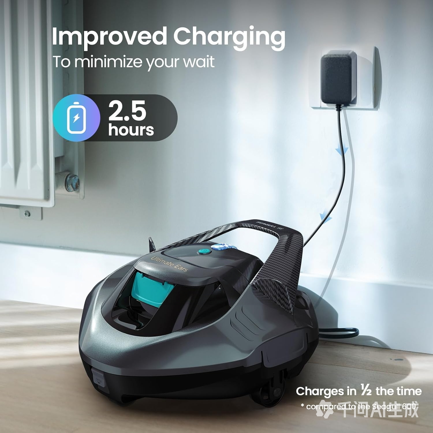 Ultimate Ears Seagull SE 2025 Cordless Robotic Pool Vacuum with 1200GPH Strong Suction, Lasts 90 Mins Runtime, LED Indicator,Pool Vacuum for Above-Ground Pool up to 40 Feet, Grey & Teal