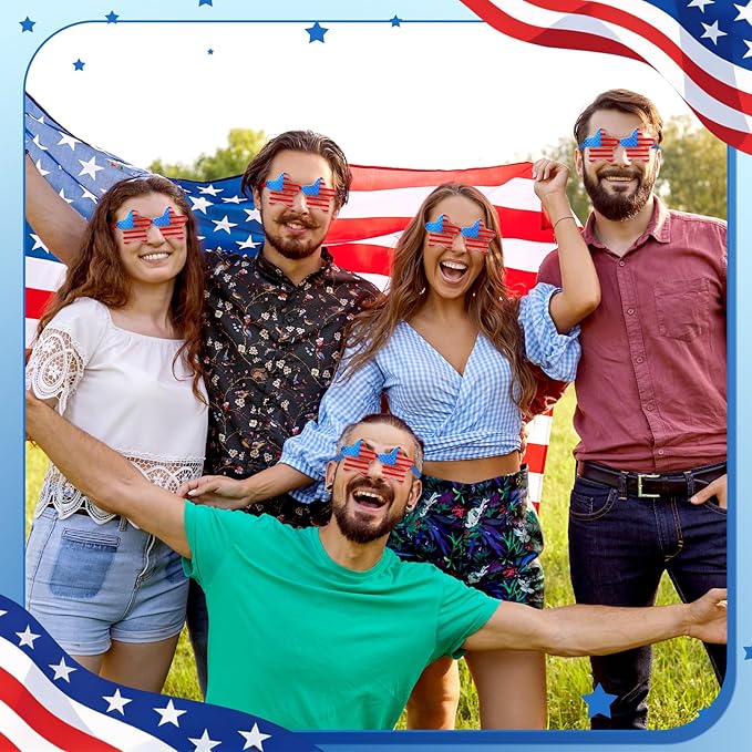 PSIL 4th of July Star Glasses American Flag Glasses Patriotic USA Flag 250th Anniversary Independence Day Decoration