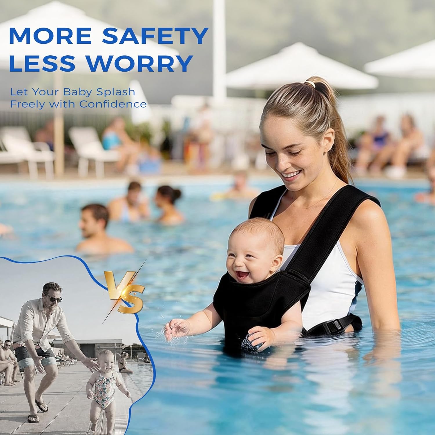 CharJenPro Baby Carrier for Infants & Toddlers – Ergonomic Lightweight Harness, Adjustable for Dad & Mom, Perfect for Pool Beach Hiking Travel, Quick-Dry & Waterproof (Black)