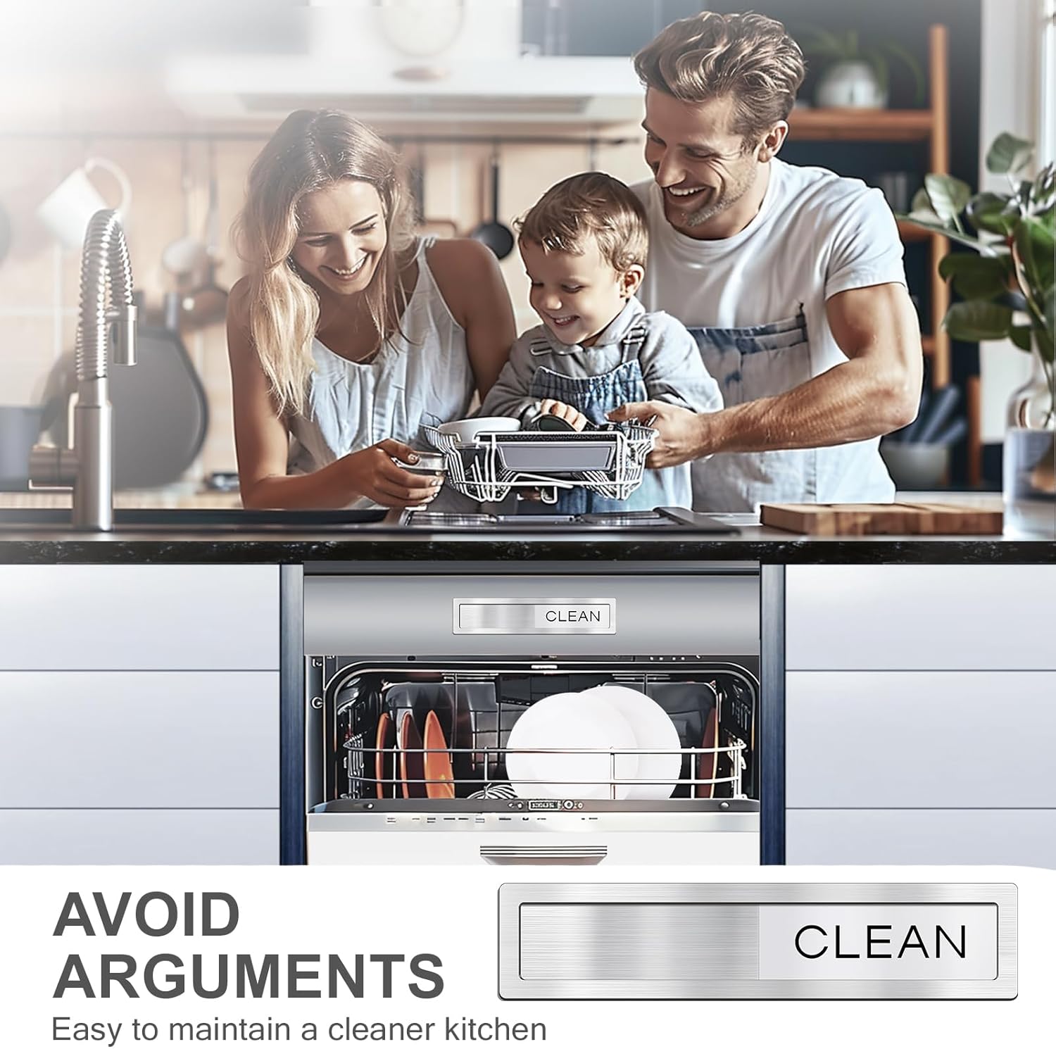 CharJenPro Dishwasher Clean Dirty Sign, Clean Dirty Magnet for Dishwasher - Strong Holding, Non-Scratch, Easy to Read & Slide （7.08″ x 1.57″）
