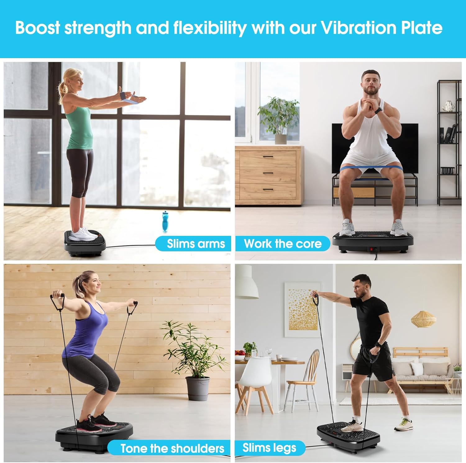 Ultimate Ears Waver Vibration Plate Exercise Machine for Lymphatic Drainage Weight Loss,120 Speed Levels Vibrating Platform with Resistance Bands,Full-Body Workout Equipment for Muscle Activation