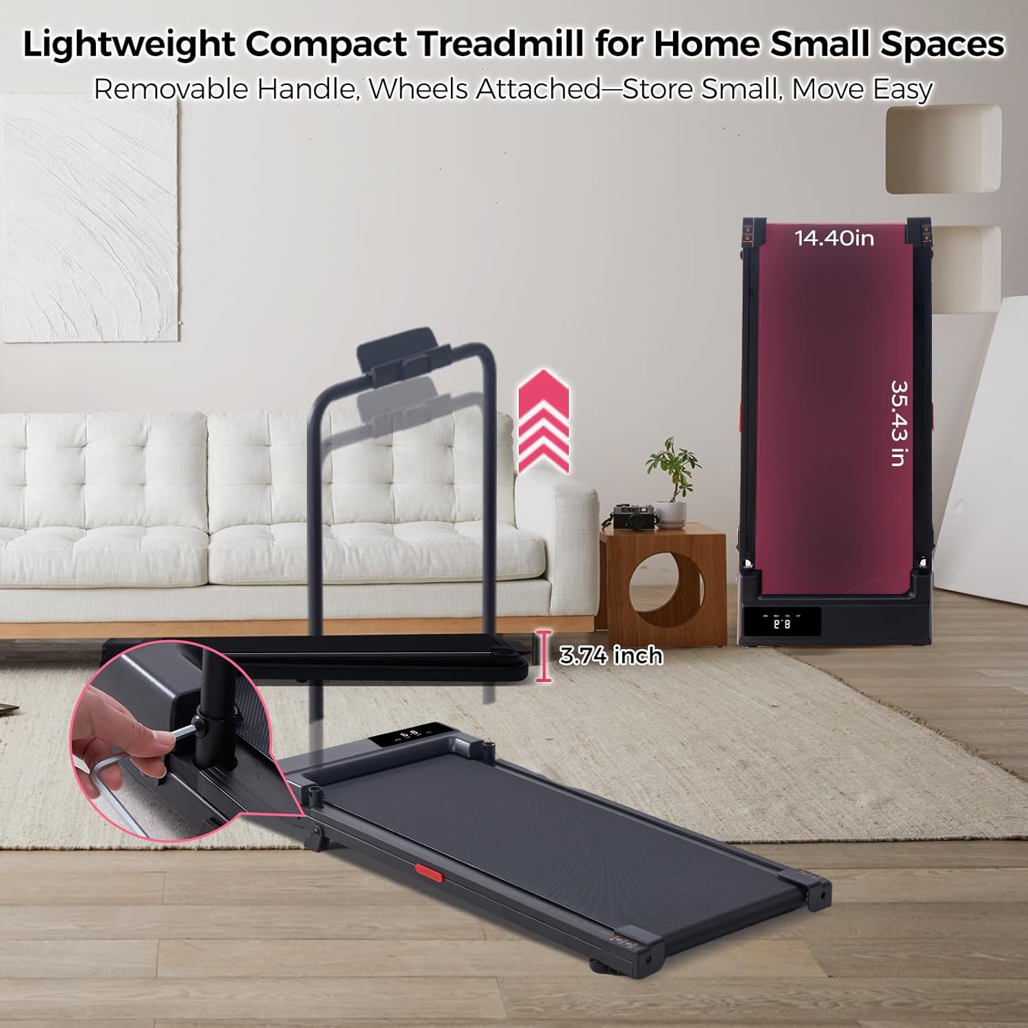 Ultimate Ears Portable Walking Pad Treadmills for Home Small, Electric Mini Walking Treadmill for Exercising, 3.0HP Compact Walking Pad Treadmill with Handle Bar, 0.6-7.6MPH, 350LB Capacity