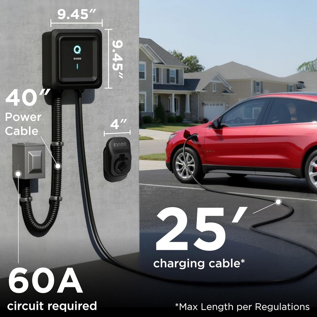 Ultimate Ears Level 2 EV Charger, 48 Amp 240V, J1772 Charger for Non-Tesla EVs, 25ft Cable, WiFi (2.4GHz) Smart App, Weatherproof Indoor/Outdoor (IP66, NEMA 4), UL & ETL Certified, Hardwired, 11.5kW