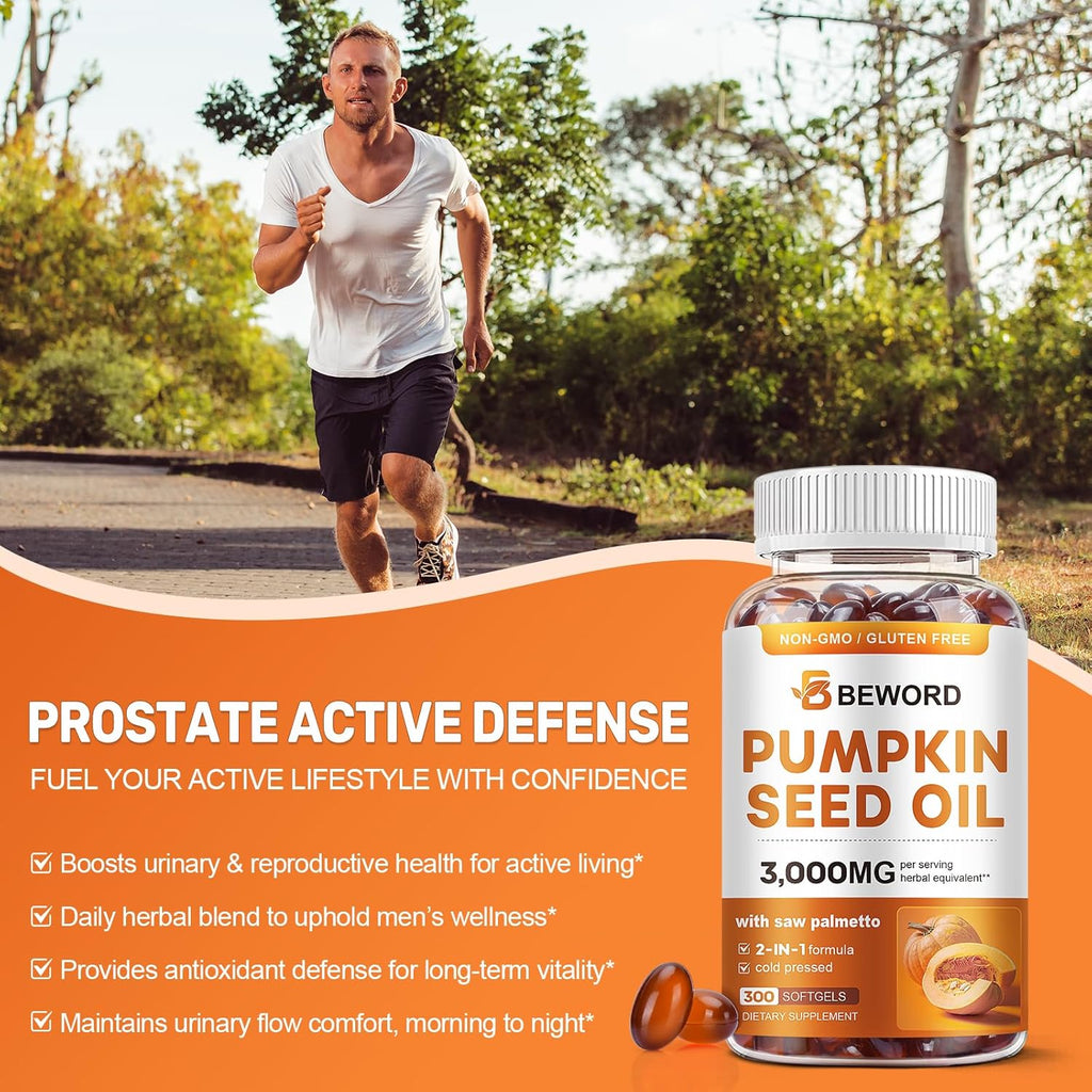 Ultimate Ears Pumpkin Seed Oil with Saw Palmetto Softgels, 3000mg Per Serving, 300 Softgels | Cold-Pressed with Essential Fatty Acids & Phytosterols | Supports Hair, Urinary, Bladder & Prostate Health | Non-GMO
