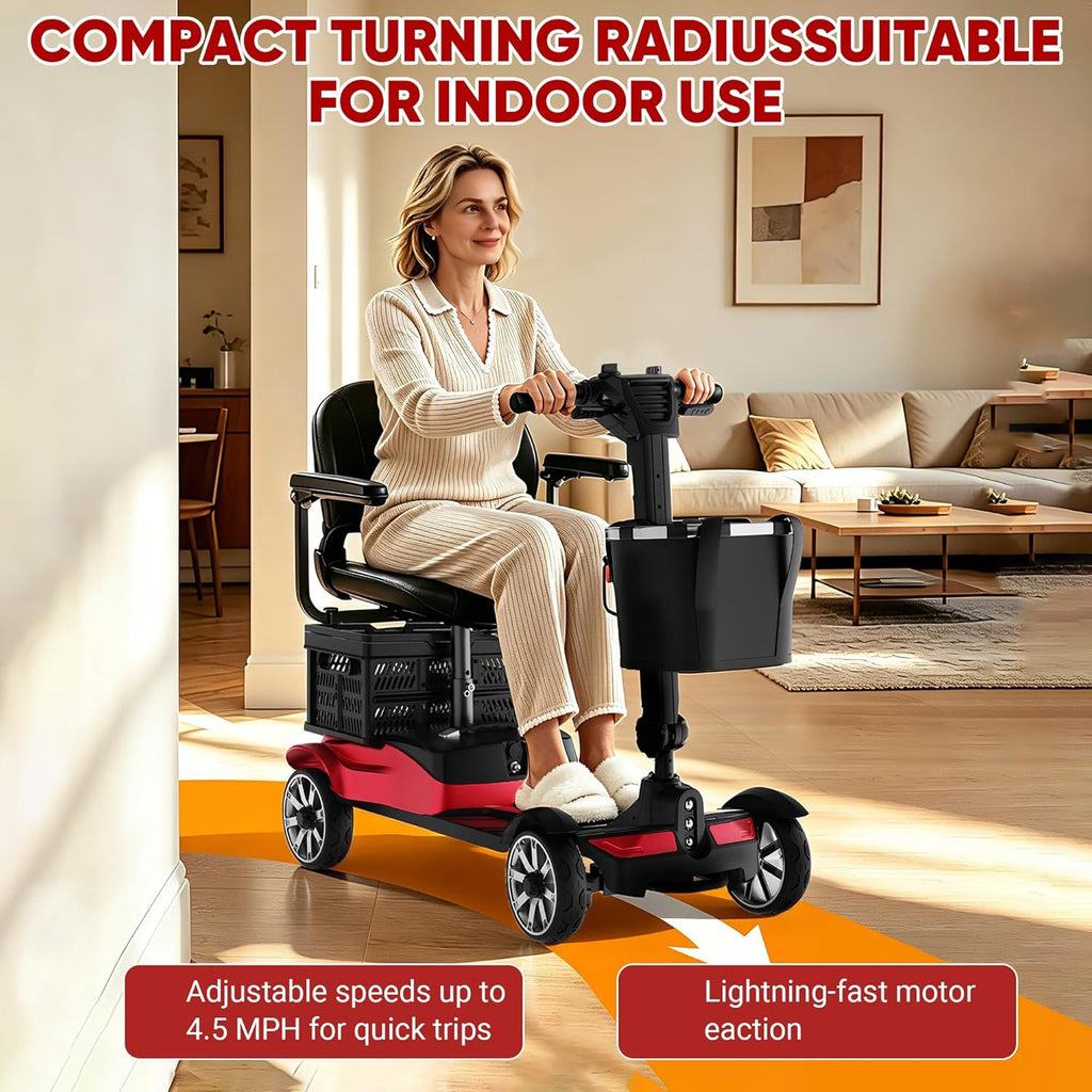 Mobility Scooter for Adults, 4 Wheel Motorized Mobility Scooter w/Storage Basket, 350LBS Capacity & Detachable Battery, 15Miles Electric Powered Mobility for Outdoor (Red, 15 MI-5)