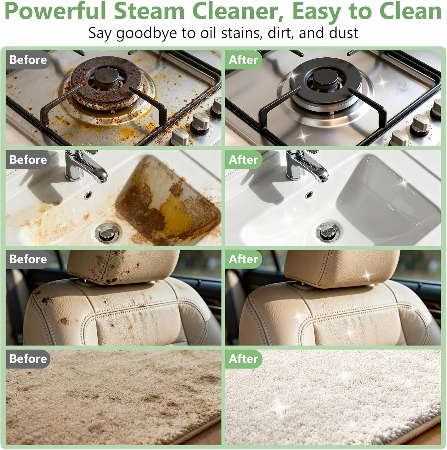 Ultimate Ears Steam Cleaner, Portable Steamer for Cleaning with 16pcs Accessories, 6-Level Adjustable and 15s Heat-Up, Handheld Steam Cleaner for Home, Tile, Dirt, Grout, Grease, Car Detailing