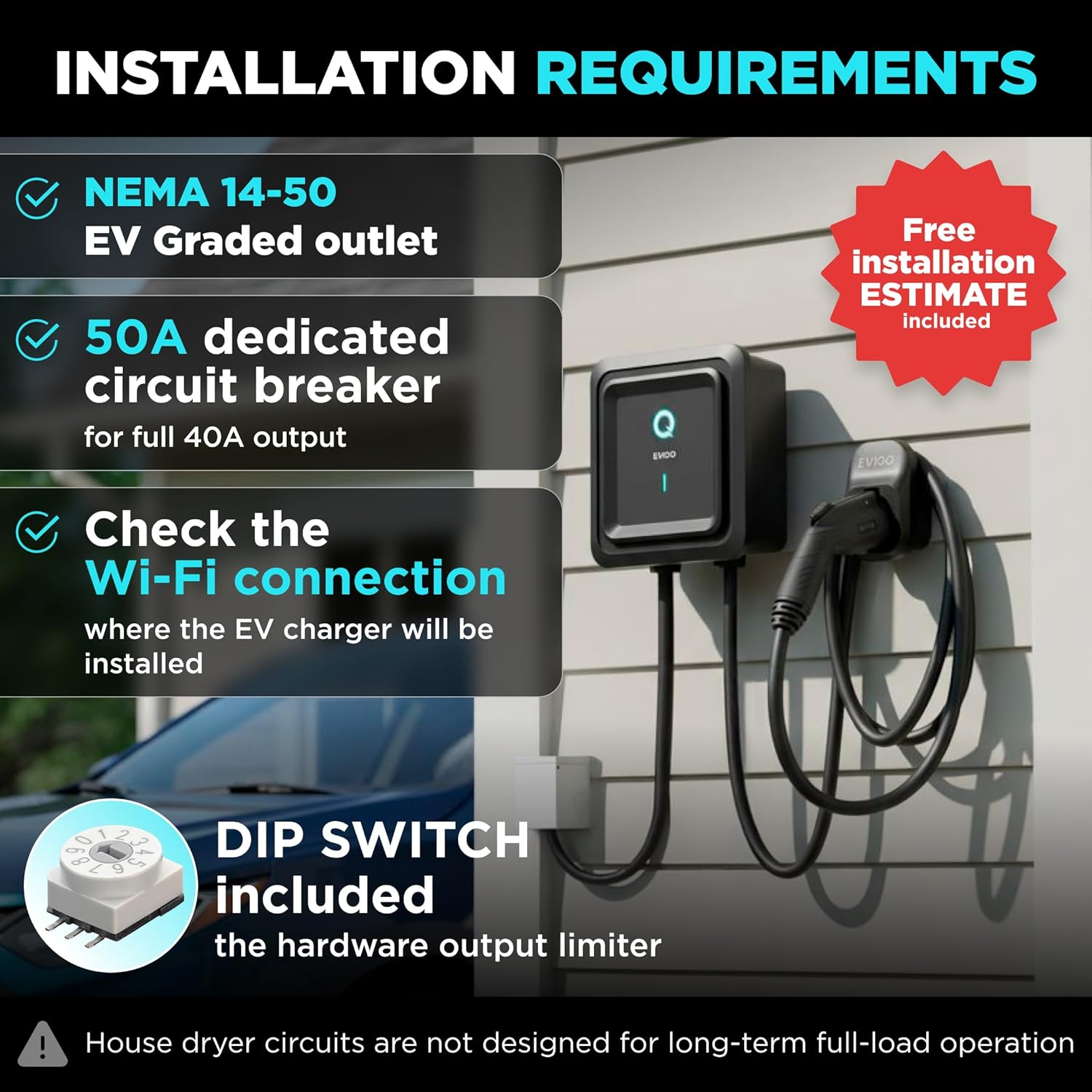 Ultimate Ears Level 2 EV Charger, 40 Amp 240V, J1772 for Non-Tesla EVs, 25ft Cable, WiFi (2.4GHz) Smart App, Weatherproof Indoor/Outdoor (IP66, NEMA 4), UL & ETL Certified, NEMA 14-50 Plug-in, 9.6kW