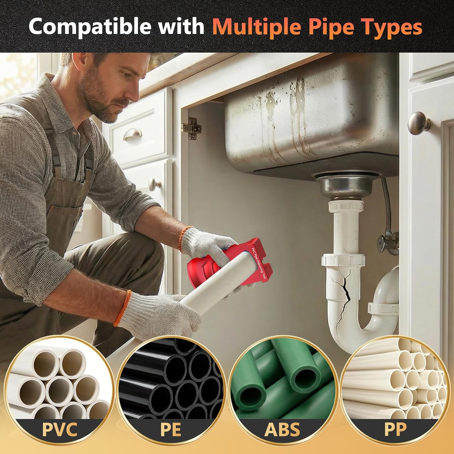 Ultimate Ears 9-in-1 PVC Pipe Deburring Tool, Adjustable Chamfer Tool 0.5"–4", PVC Pipe Reamer, Plastic Pipe Deburr Tool for PVC CPVC ABS PP PE, Plumbing Chamfer Reamer Tool Set (Red)