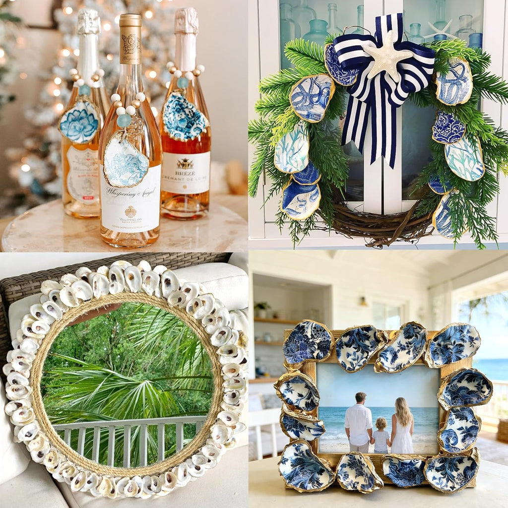 Ultimate Ears 30Pcs Large Flat Oyster Shells for Crafts, 4-5 Inch Cleaned Natural Oyster Shells for Decoupage Painting Vase Filler Wedding DIY Decor Coastal Christmas Large Seashells Art