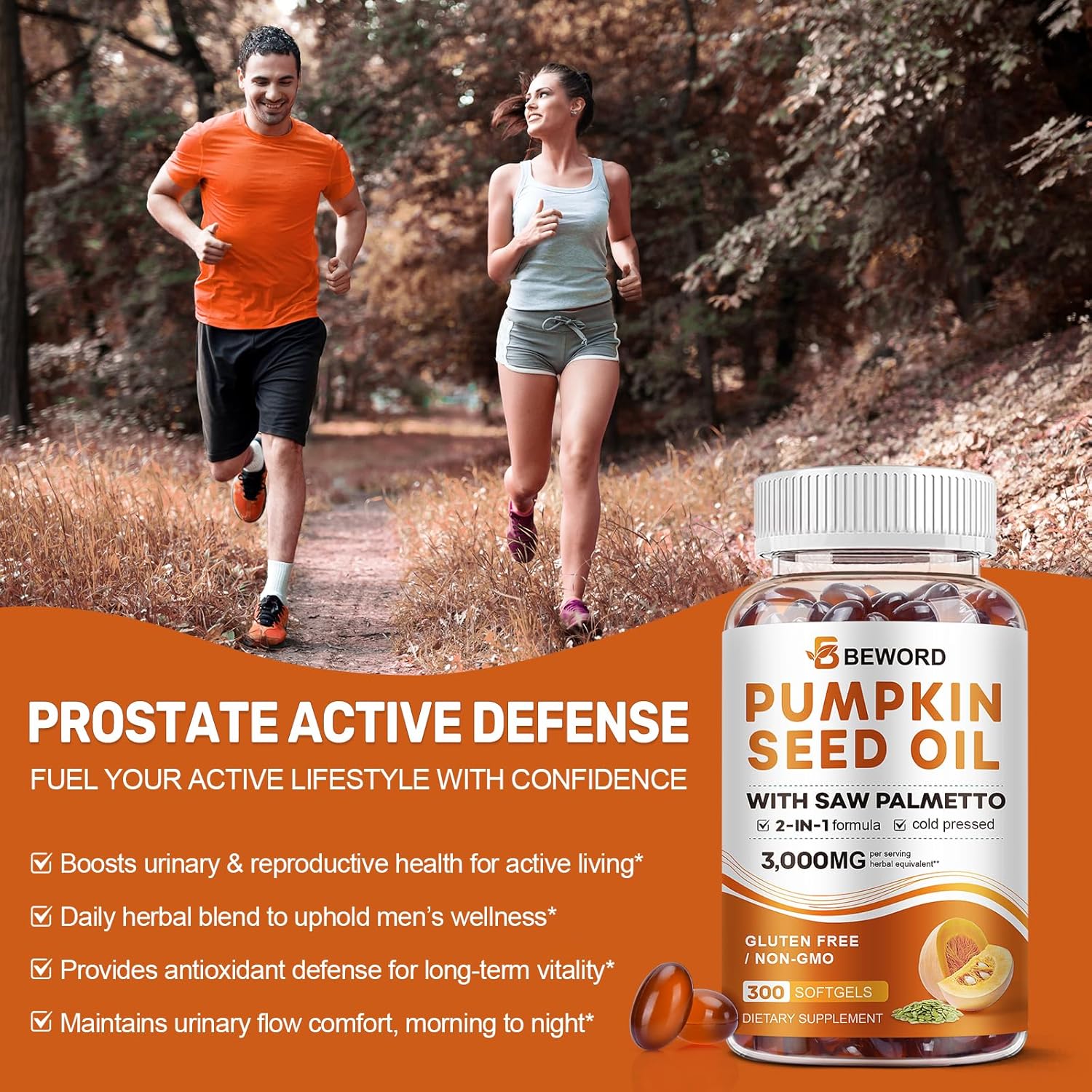 Ultimate Ears Pumpkin Seed Oil with Saw Palmetto Capsules, 3000mg/serving, 300 Softgels | Cold Pressed, Pure Virgin Oil, Essential Fatty Acids & Phytosterols | Supports Hair, Urinary, Bladder & Prostate Health