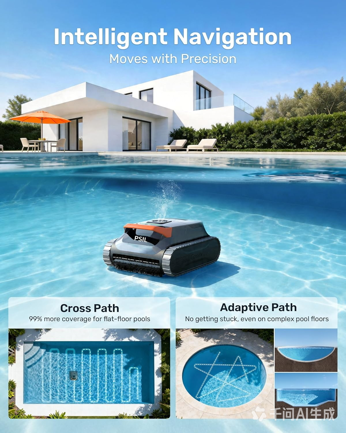 LiteVac G1 Pool Vacuum for Inground & Above Ground Pools, Up to 200 Mins, Floor/Wall/Waterline/Shallow Area Cleaning with Smart Navigation, 15.2 lbs Lightweight, Double Filtration, Orange